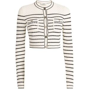 SANDRO Cropped White and Black Striped Cardigan Gold Hardware Buttons Sz 2 = Med